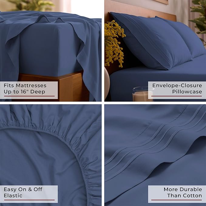 Mellanni Full Sheets Set - 4 PC Iconic Collection Bedding - Hotel Luxury, Extra Soft, Cooling Bed Sheets - Wrinkle, Fade, Stain Resistant (Full, Blue Nova)