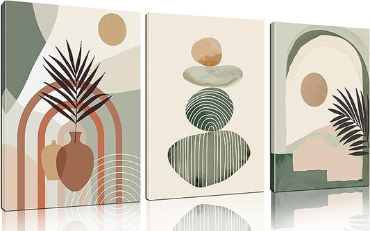 ZHAOSHOP Boho Room-Decor for Bedroom - Green Canvas Art Wall Decor - Modern Minimalist Wall Art Ready to Hang Size 24" x 16"x 3 Pieces