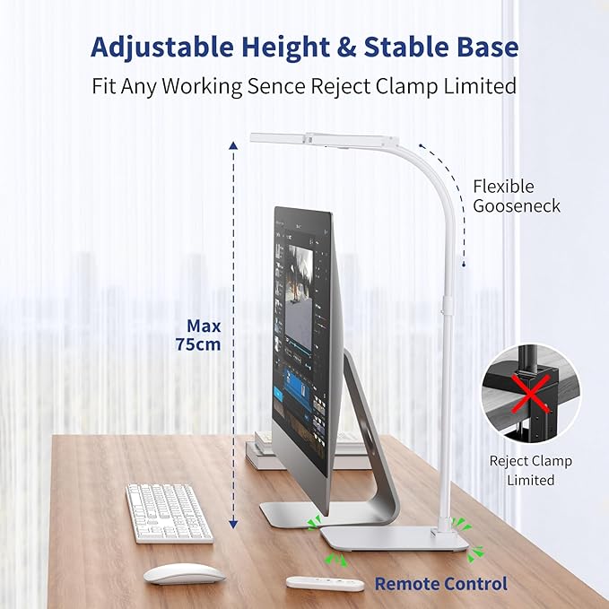 Desk Lamp Architect Task Dual Head Modern Flexible Gooseneck Tall Dimmable Light for Home Office, 5 Color Modes,Remote Control, 1500lm 24W Extra Bright Lighting