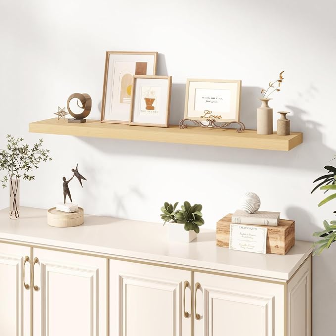 Dreamland 48 Inches Floating Shelves for Wall, 8" Deep Long Floating Shelves Set of 1, Large Display & Storage Shelf, Wall Shelf for Bathroom Bedroom Living Room Kitchen Office, Oak