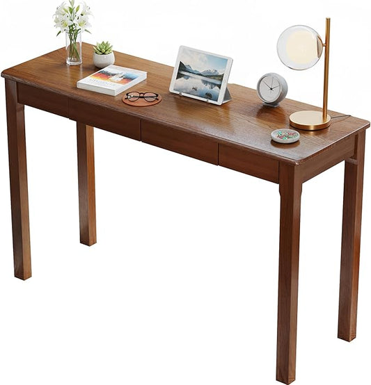 Wood Desk, Solid Wood Writing Table for Home Office, Mid Century Modern Desk with Drawers, Walnut (47inch / 120cm)