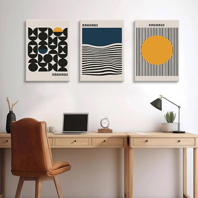 3Pcs Bauhaus Style Wall Art Bohemian Abstract Wall Decor Minimalist Canvas Mid Century Moderngeometry Poster Prints Painting Picture Suitable for Living Room Bedroom （12x16 Canvas）