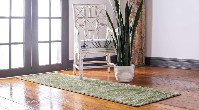 Unique Loom Bromley Collection Area Rug - Wells (2' x 8' Runner, Green/ Ivory)