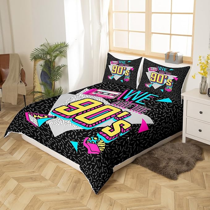 Manfei Memphis Duvet Cover Set Twin Size, Retro 90s Fashion Style Comforter Cover with 1 Pillowcase, Geometric Triangle Diamond Bedding Set 2pcs for Kids Boys Lightweight Bedspread Cover,No Comforter