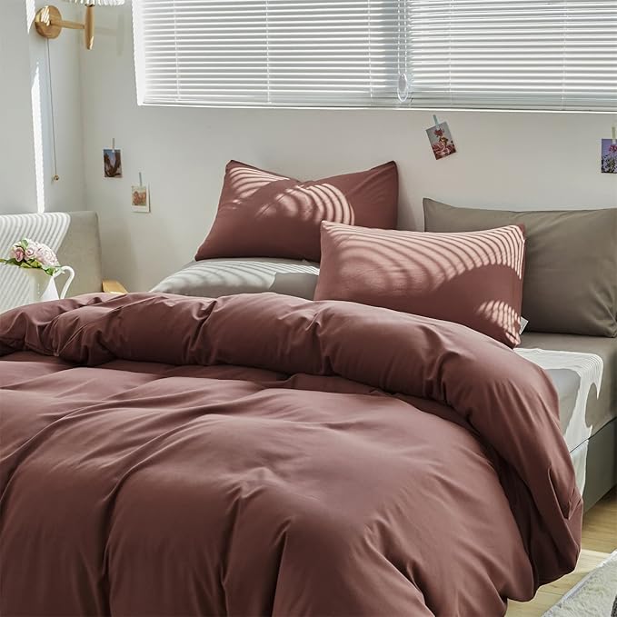 Pureant Brick Red Comforter Sets Full Solid Dark Rust Red Bedding Comforters Modern Plain Purplish Cotton Bed Quilts Women Girls Blackish Red Warm Blankets Pure Dark Brown Red Durable Bedding Vintage