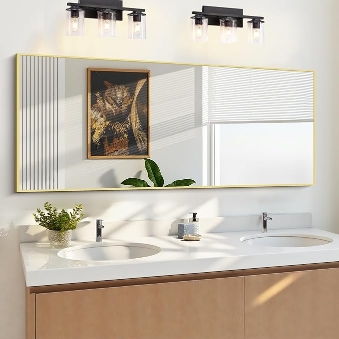KOCUUY Large Gold Bathroom Mirror, 60"x24" Rectangle Bathroom Mirror for Wall, HD Tempered Glass, Anti-Rust Frame, Modern Design for Bathroom, Bedroom, Living Room, Entryway