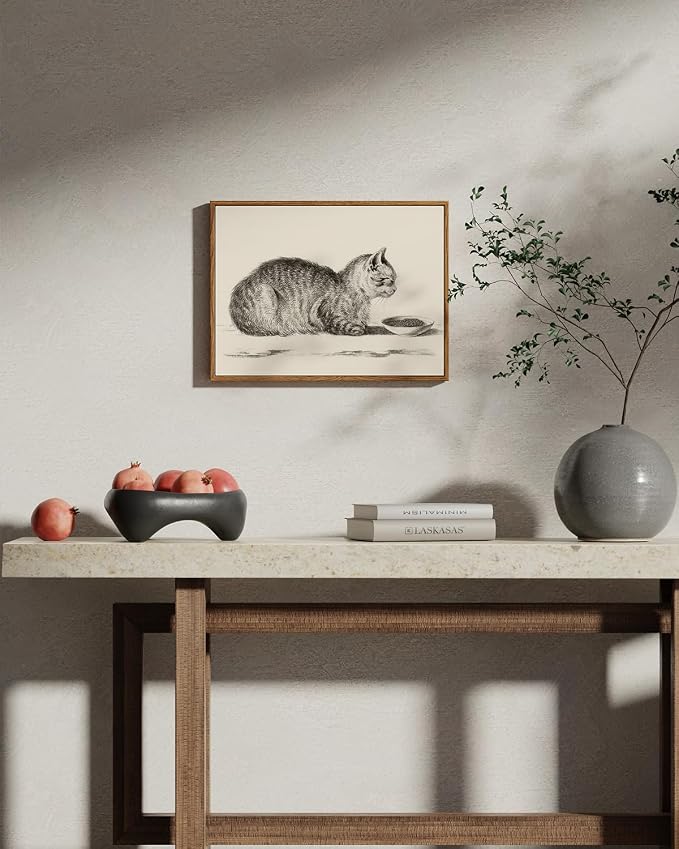 ARPEOTCY Vintage Framed Canvas Wall Art, Cute Cat Wall Art for Livingroom Bathroom Decor Pictures, Vintage Rustic Retro Prints for Bedroom Kitchen Home Decor Aesthetic(12x16 Inch)