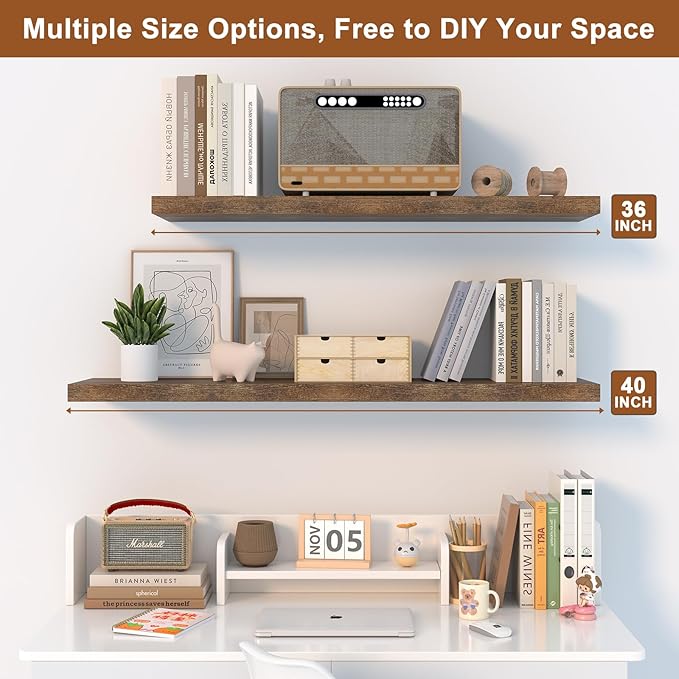 Large Floating Shelves for Wall 24" W x 12" D x 1.2" H Deep Floating Shelves 1 Pack Floating Shelf Large Storage Space Wall Mount Shelf for Living Room Kitchen Bathroom Rustic Brown
