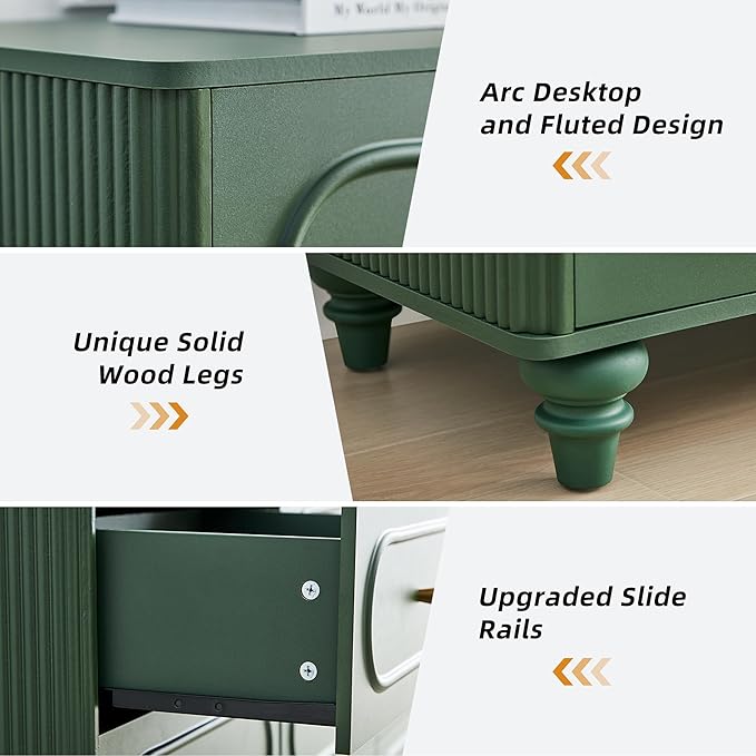 ORRD 9 Drawer Fluted Dresser for Bedroom, Mid Century Modern Chest of Drawers, Wood Storage Small Dresser Organizer for Bedroom Living Room Hallway Closet, Green