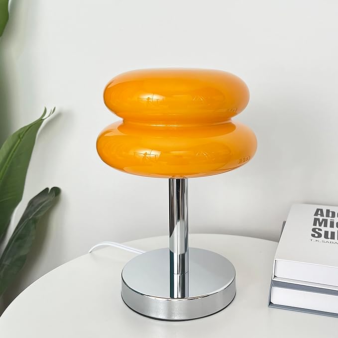 Meefad Contemporary Glass Table Lamp, Cute Bedside Lamp, Girl's Elegant Night Light for Bedroom Nightstand in Orange