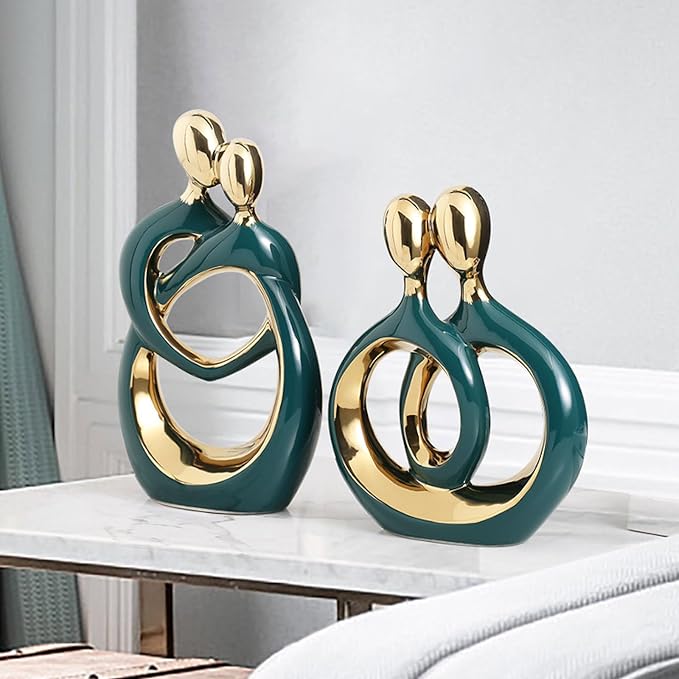 APLUSH Modern Couple Statue Home Decor, Abstract Art Ceramic Sculpture Creative Crafts Living Room Decor for Bedroom Office Coffee Table Shelf Decor,Green,2pcs