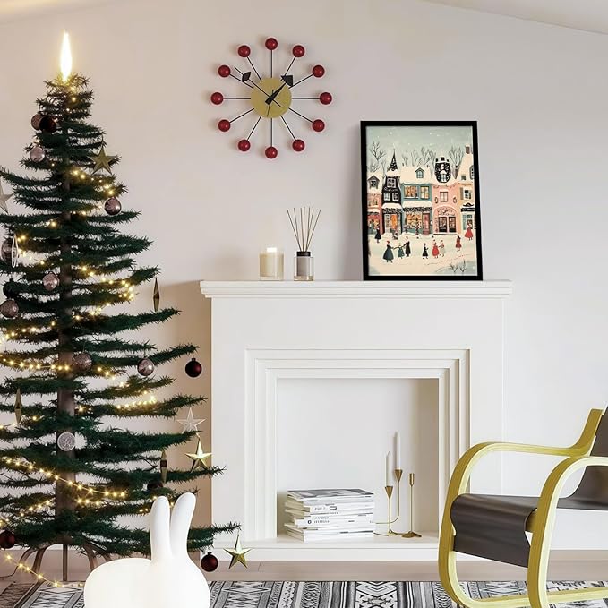 Framed Winter Street Scene Canvas Wall Art Retro Painting Print Poster Picture Gallery Wall Decor Living Room Bedroom Dining room 16X24 Inch Ready to Hang