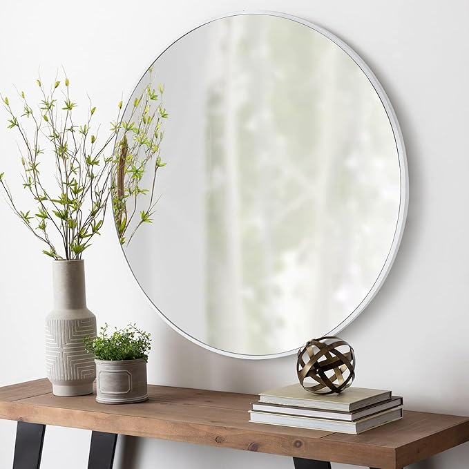 White Round Mirror 30 Inch, Circle Wall Mirrors for Bathroom, Bedroom Living Room or Entryway