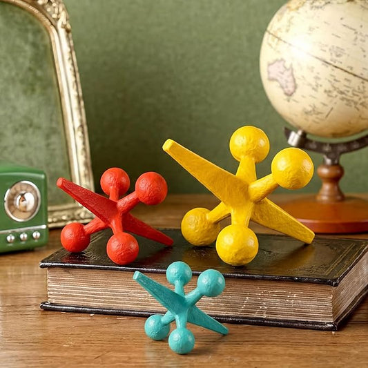 AceOrbit 3 Pcs Mid Century Modern Decor Cast Iron Jack Figurine Set Medieval Table Decor Orange Blue Yellow Cast Iron Jack Ornaments for Home Office Living Room Cabinets Bookshelves Desktop Decoration