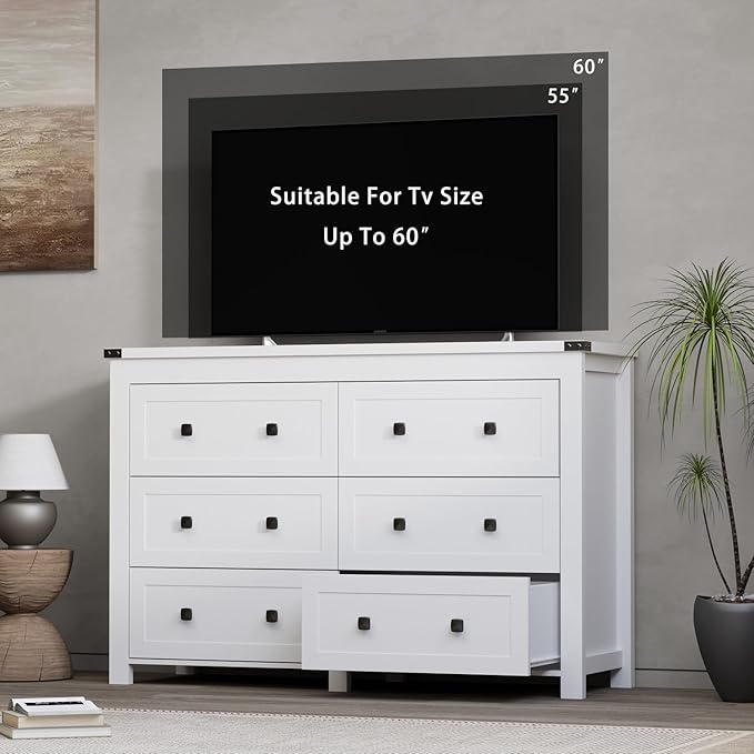 6 Drawer Dresser for Bedroom, White Modern Dressers & Chests of Drawers with Metal Handles, Closet Storage Dresser, Storage Cabinet and Organizer with Drawers