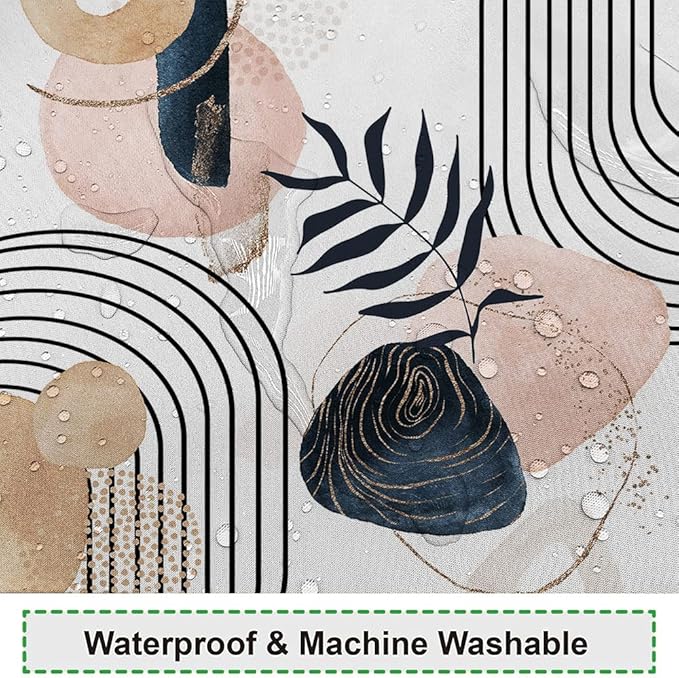 Abstract Mid Century Shower Curtain Boho Eucalyptus Leaves Botanical Black Geometric Lines Pattern for Minimalist Bathroom Decor Accessories Shower Curtain Set with 8 Hooks, 48x72 Inches