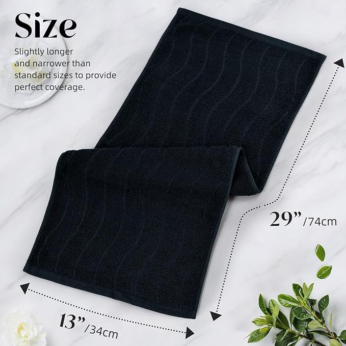 Hand Towels with Wavy Jacquard - Black Face Towels for Bathroom, 2 Piece, Cotton, 13x29 Inches