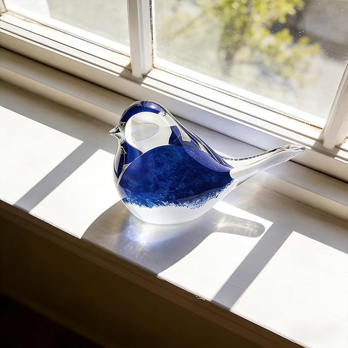 Blown Glass Birds - Glass Art Bird Decor, Hand Blown Glass Animal Figurines Paperweight for Home Shelf Decor