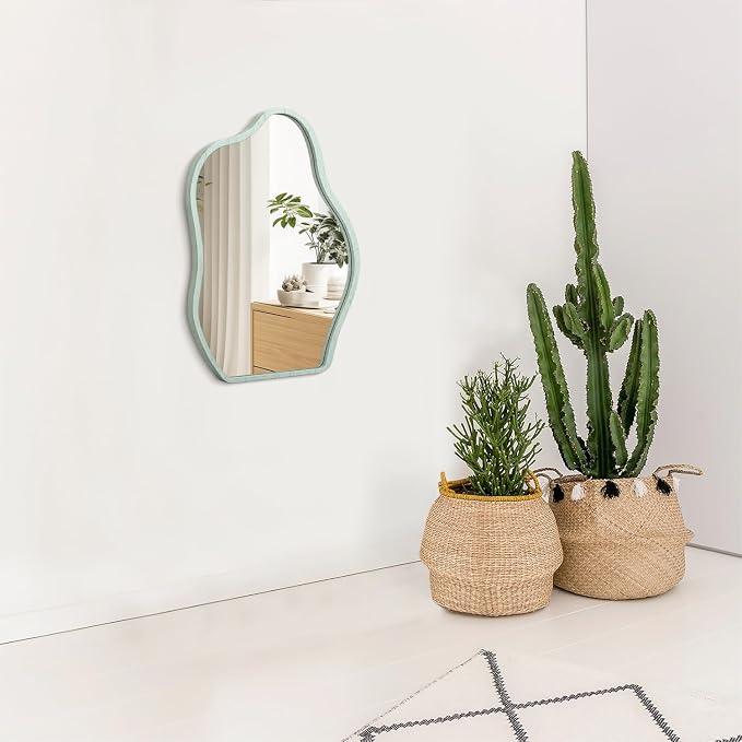 Asymmetrical Irregular Mirror for Wall Wooden Framed Hanging Wall Mirror Cloud Modern Unique Bathroom Wall Mirrors Decorative Living Room Bedroom Entryway Hallway Artistic Hanging Mirror