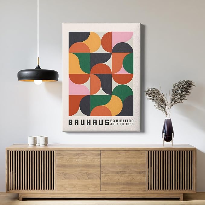 Haruhiart Bauhaus Abstract Geometric Wall Art Colorful Geometric Modern Poster Red Black Yellow Pictures Abstract Shaped Wall Art Bauhaus Exhibition Poster Modern Colorful Pictures 16x24in with Frame