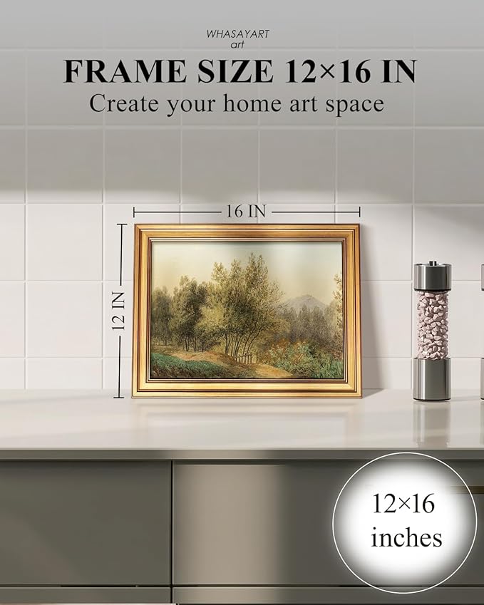 HUARCEY Gold Framed Vintage Wall Art for Living Room, Landscape Painting Prints Shelf Decor for Kitchen, Aesthetic Bedroom Wall Art, Best Gifts for Friends or Family - The Quiet of the Alps 16L x 12W