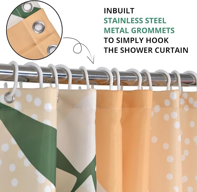 Mid Century Shower Curtain, Stall Abstract Boho Minimalistic Arch Sun Leaf Machine Washable Waterproof Fabric for Bathroom Bathtub Decor with Hooks 60Wx72H