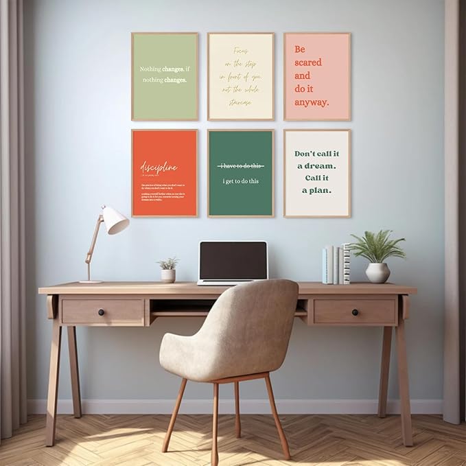 Office Wall Art Motivational Posters Inspirational Quote Canvas Wall Decor Office Positive Pictures Inspirational Classroom Art Motivational Work Prints for Gym Home 12x16 Inch Unframed Set of 6