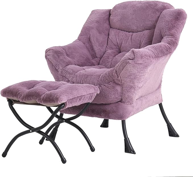 Tiita Lazy Chair with Ottoman, Purple Modern Large Accent Chair, Comfy Leisure Sofa Armchair with Ottoman, Reading Chair with Footrest for Bedroom, Living Room, Dorm Rooms, Plush Purple