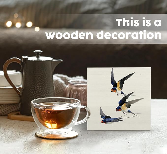 Vintage Bird Swallows Decor Sign - Vintage Bird Swallows Wooden Box Signs,Cute Birds Desk Shelf Table Decor Decorative Signs & Plaques
