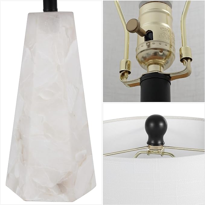 JONATHAN Y 25.5" Natural/Black Modern Table Lamp for Bedroom, White Linen Shade, Contemporary Bedside Nightstand Lamp for Living Room, LED Bulb Included (JYL6205B)