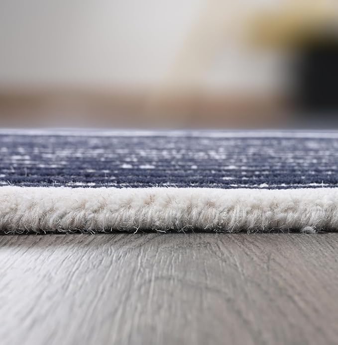 Modern Handmade Wool Area Rug, Abstract Curved Line Geometric Carpet for Living Room Bedroom, Contemporary Tufted Indoor Rug with Soft Pile and Cotton Backing (Ink, 8' x 12')