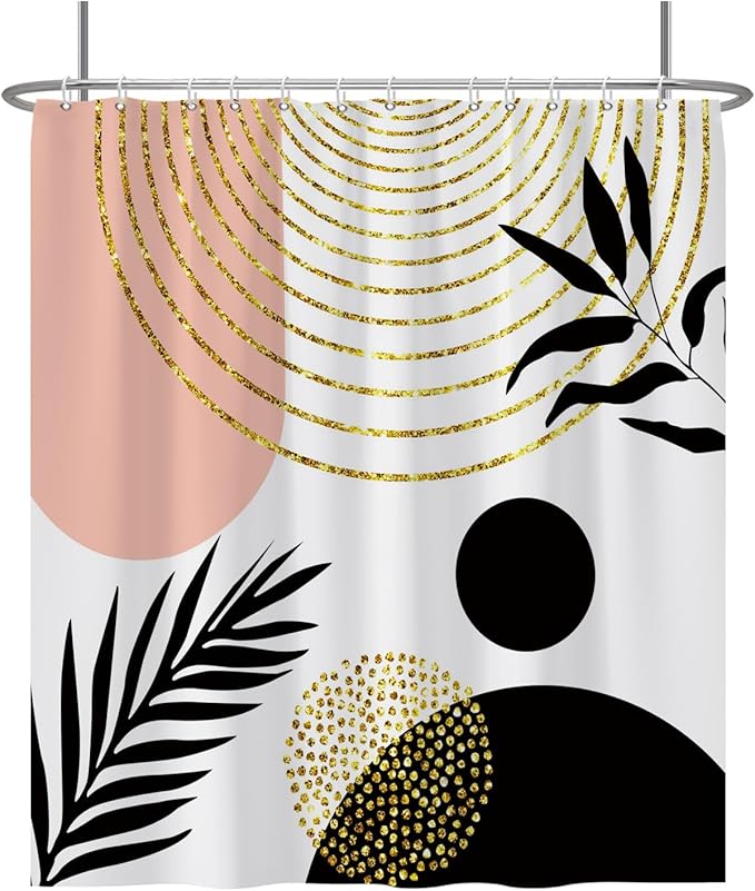 Baocicco Mid Century Shower Curtain Boho Sun Plant Leaves Modern Abstract Gold Geometric Shower Curtains for Bathroom Bathtubs Waterproof Fabric Shower Curtain with Hooks 72x78 Inches