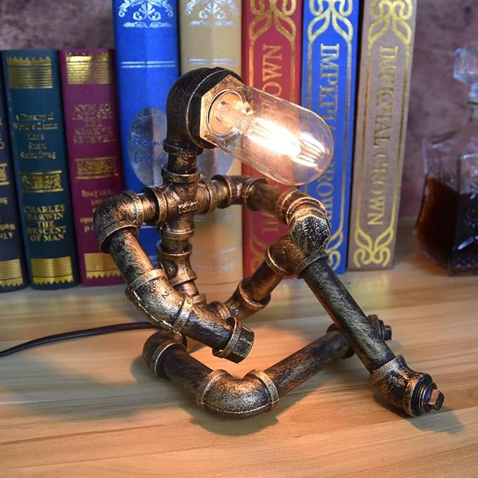 Steampunk Table Lamp, Industrial Water Pipe Lamp Retro Iron Piping Desk Lamp Vintage Nightstand Lamps for Bedroom Living Room Kitchen Café Dorm Pub