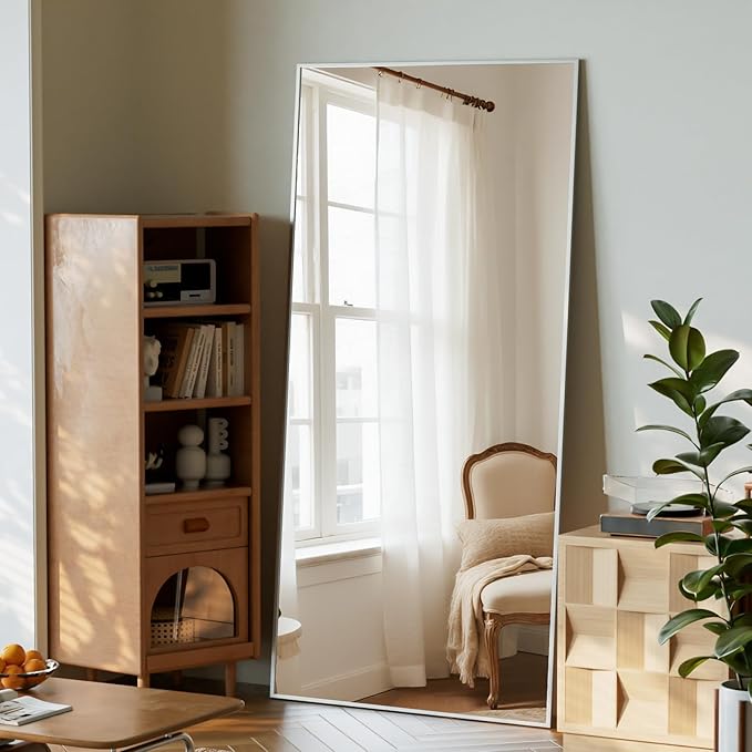 BEAUTYPEAK Full Length Mirror, 71"x26" Standing Hanging or Leaning Against Wall Floor Mirrors Body Dressing Wall-Mounted for Living Room, Bedroom with Aluminum Alloy Thin Frame, Sliver