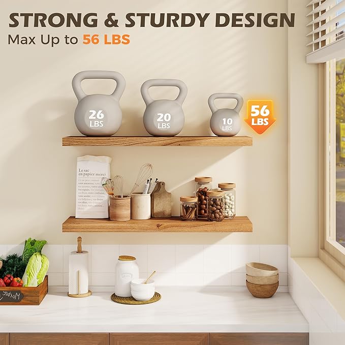 36 Inch Floating Shelves for Wall, 8"D High End Solid Hardwood Shelves for Decor Storage, Rustic Wall Shelves with Invisible Heavy Duty Brackets for Living Room, Kitchen, Bathroom, Natural, 2 Pack