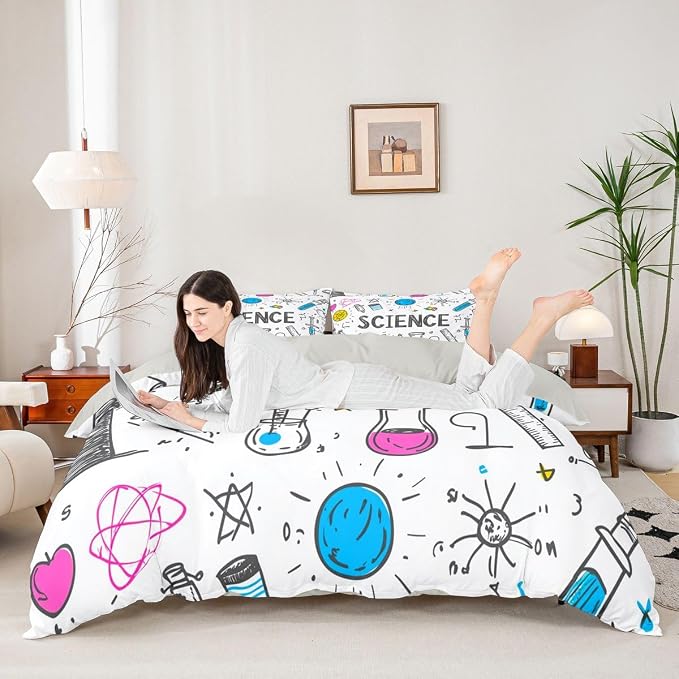 Erosebridal Science Duvet Cover Set Math Equations Geometry Axis Art King Bedding Set for Adult Men | School Educational Comforter Cover Science Students Bed Sets, Room Decor Aesthetic