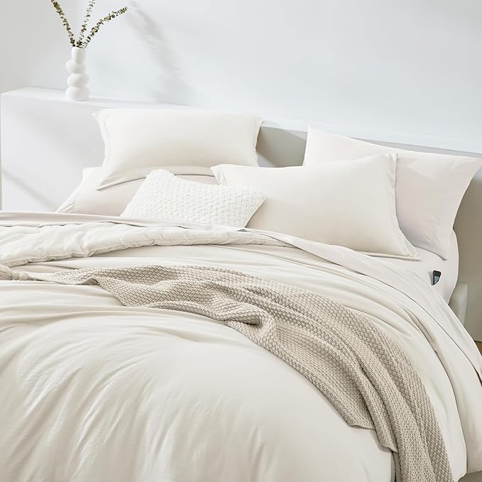 WRENSONGE King Comforter Set, 7 Pieces White Soft Bed in a Bag King with Fitted Sheet, Flat Sheet, 2 Pillow Shams, and 2 Pillowcases- Warm Bedding Set for All Season