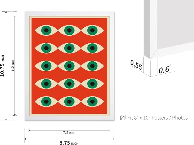 Poster Master Bauhaus Poster - Red Evil Eye Print - Graphic Design Art - Eye Art - Geometric Art - Chic Boho Art - Mid Century Modern Art - Living Room or Bedroom Wall Decor - 8x10 White Framed