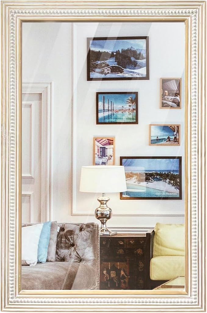 Reflinto 36x24 Inch Bathroom Decorative Wall Mirror, Rustic Farmhouse Wooden Frame Rectangular Mirrors for Over Sink, Living Room, Entryway, Foyer - Horizontal/Vertical Mount