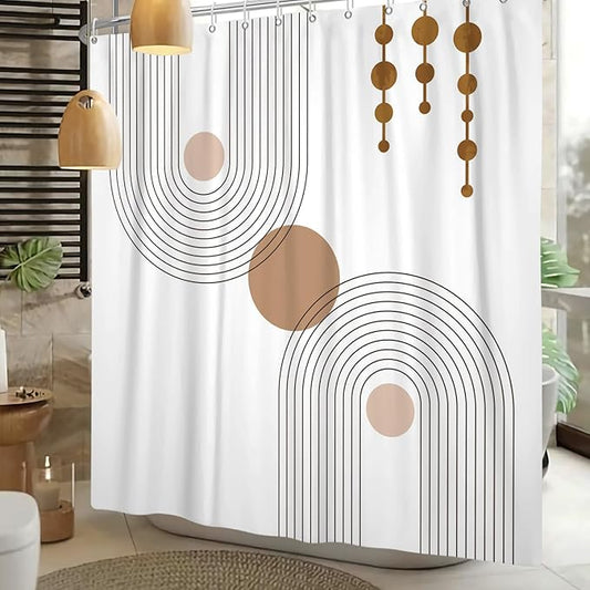Mid Century Shower Curtain Minimalist Abstract Arch Simple Sun Modern Shower Curtains Bohemian Geometric Aesthetic Bathroom Decor Waterproof Fabric Curtain with Hooks 60x72 inch