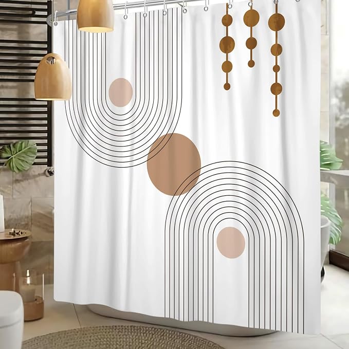Mid Century Shower Curtain Minimalist Abstract Arch Simple Sun Modern Shower Curtains Bohemian Geometric Aesthetic Bathroom Decor Waterproof Fabric Curtain with Hooks 72x84 inch