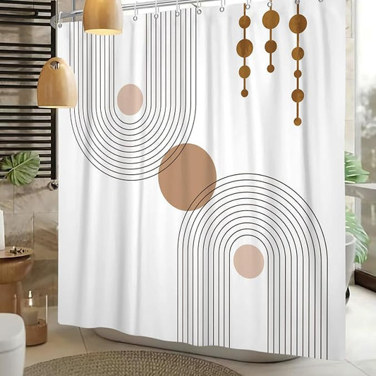 Mid Century Shower Curtain Minimalist Abstract Arch Simple Sun Modern Shower Curtains Bohemian Geometric Aesthetic Bathroom Decor Waterproof Fabric Curtain with Hooks 72x84 inch