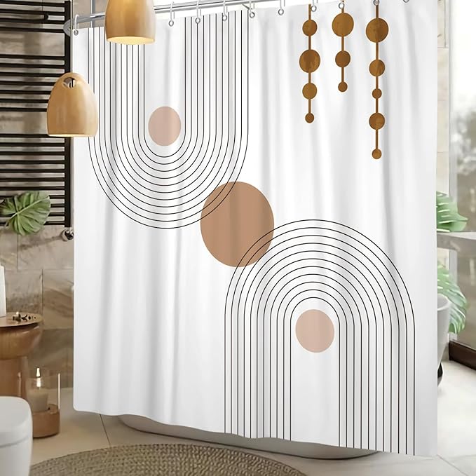 Mid Century Shower Curtain Minimalist Abstract Arch Simple Sun Modern Shower Curtains Bohemian Geometric Aesthetic Bathroom Decor Waterproof Fabric Curtain with Hooks 72x72 inch