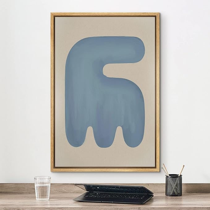 MUDECOR Framed Canvas Print Wall Art Geometric Mid-Century Blue Polygon Abstract Shapes Illustrations Minimalism Decorative Bohemian Colorful Zen for Living Room, Bedroom, Office - 16"x24" Natural