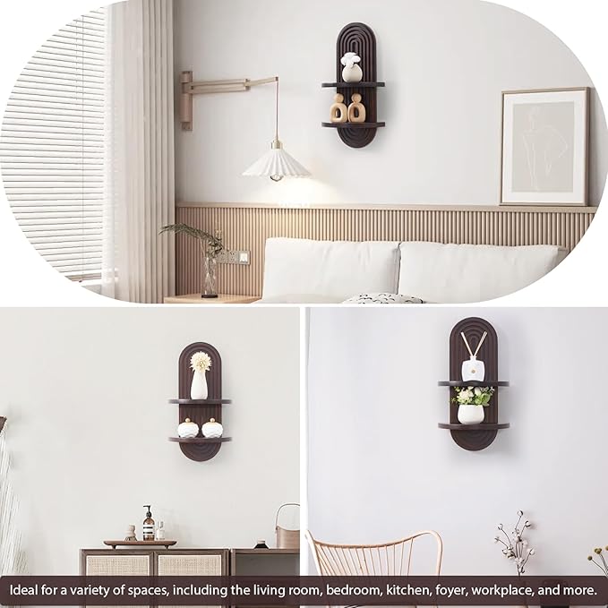 Boho Wall Shelf with Arched Wood Design Mid-Century Rainbow Decor Floating Shelves for Home Bedroom Living Room Nursery Office 22 x 11.8 Inches Dark Brown
