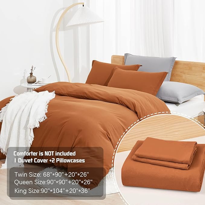 Dreaming Wapiti Duvet Cover Queen,Washed Microfiber Terracotta Queen Size Duvet Cover Set,Solid Color - Soft and Breathable with Zipper Closure & Corner Ties (Terracotta,Queen)