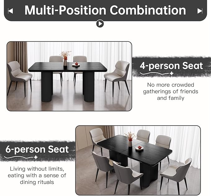 62.99" Rectangular Dining Table, Modern Kitchen Table with Wavy Legs, Home Dining Table for Kitchen, Bar, Restaurant,Living Room, Small Space, Easy Assembly,Black,Table Only