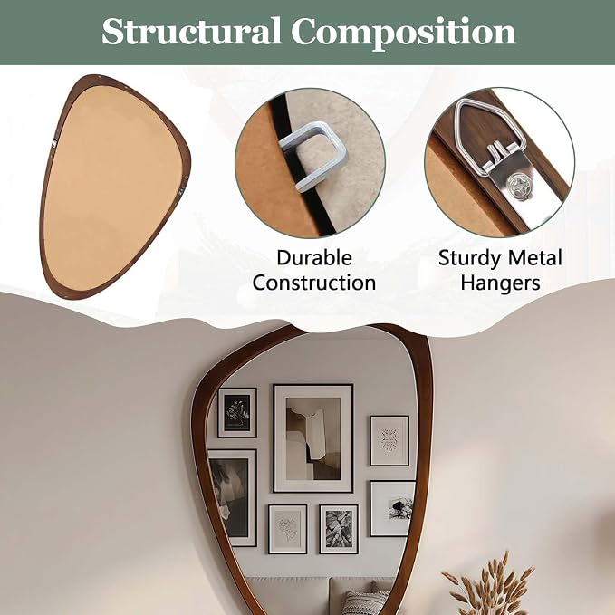 24x36 Inch Asymmetrical Wall Mirror Wood,Rustic Irregular Shaped Vanity Mirror for Bathroom,Bedroom, Living Room, Entryway, Fireplace,Wall Decor,Solid Wooden Frame (Yellow Brown, 24"x36" Inch)