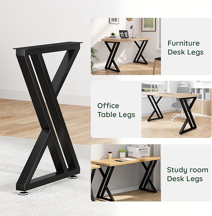 Metal Table Legs 28" H x 20" W Furniture Desk Bench Dining Table Legs with Adjustable Feet Z Shape Heavy Duty Desk Base Set of 2 Black