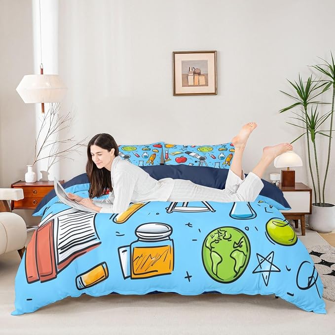 Science Duvet Cover Set School Physics formula Twin Bedding Sets for Girls for Children Boys | Chemistry Science Educational Comforter Cover Back To School Supplies Bed Set, Room Decor Aesthetic